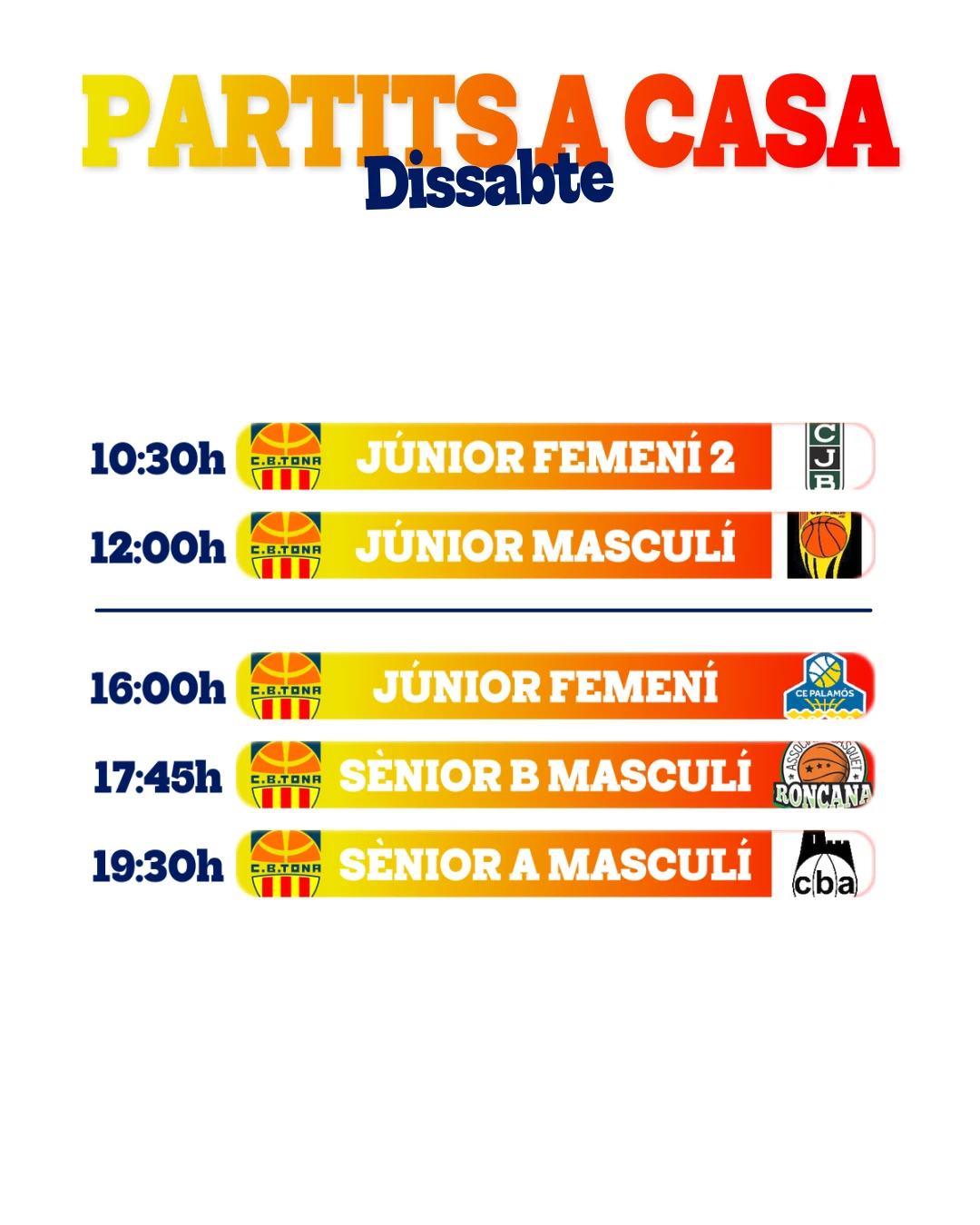 Exemple del calendari de partits a casa del CB Tona