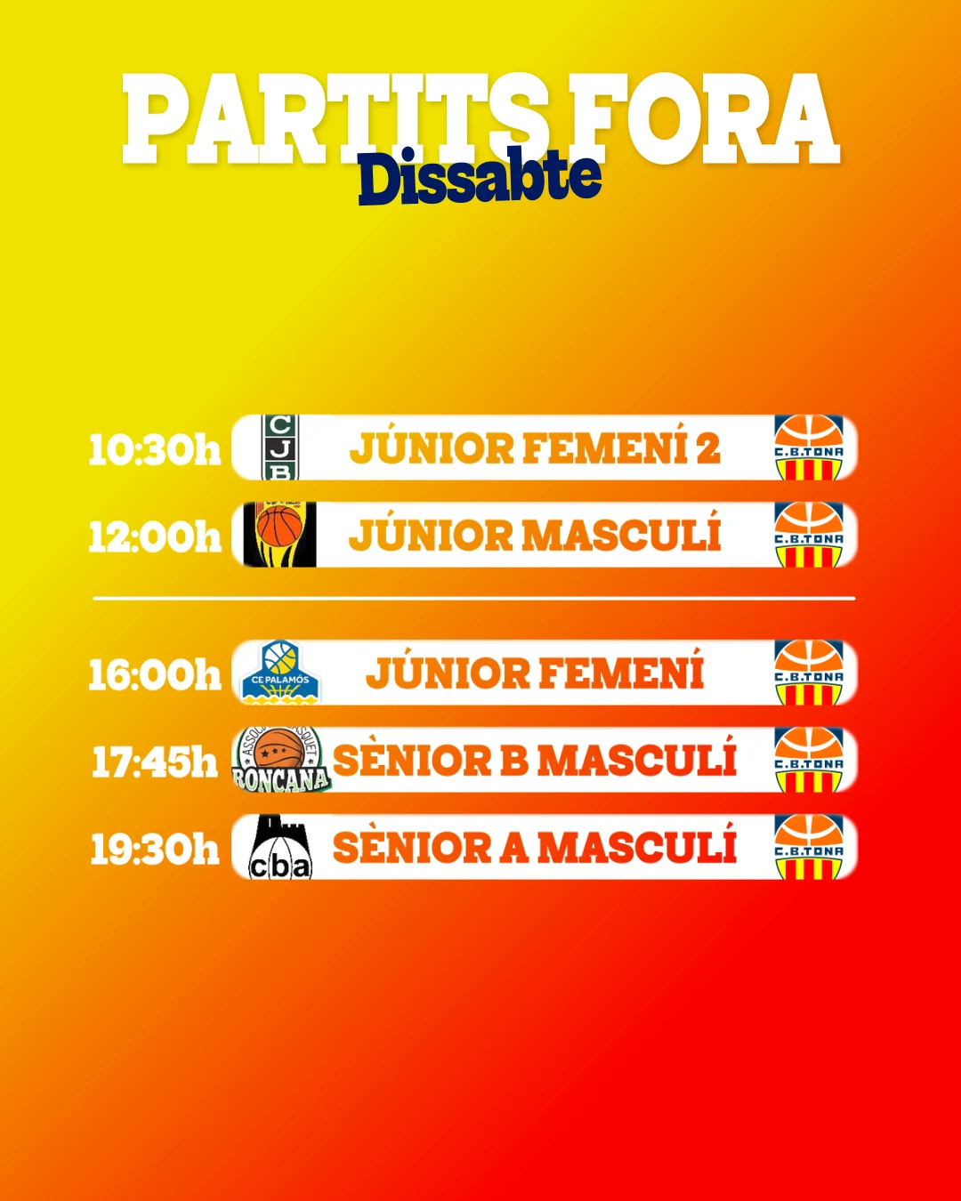 Calendari setmanal de partits del CB Tona