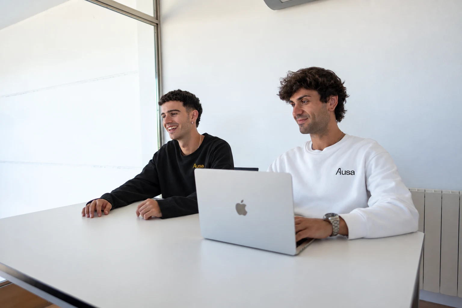 Dos membres de l’equip d’Ausa treballant amb un ordinador
